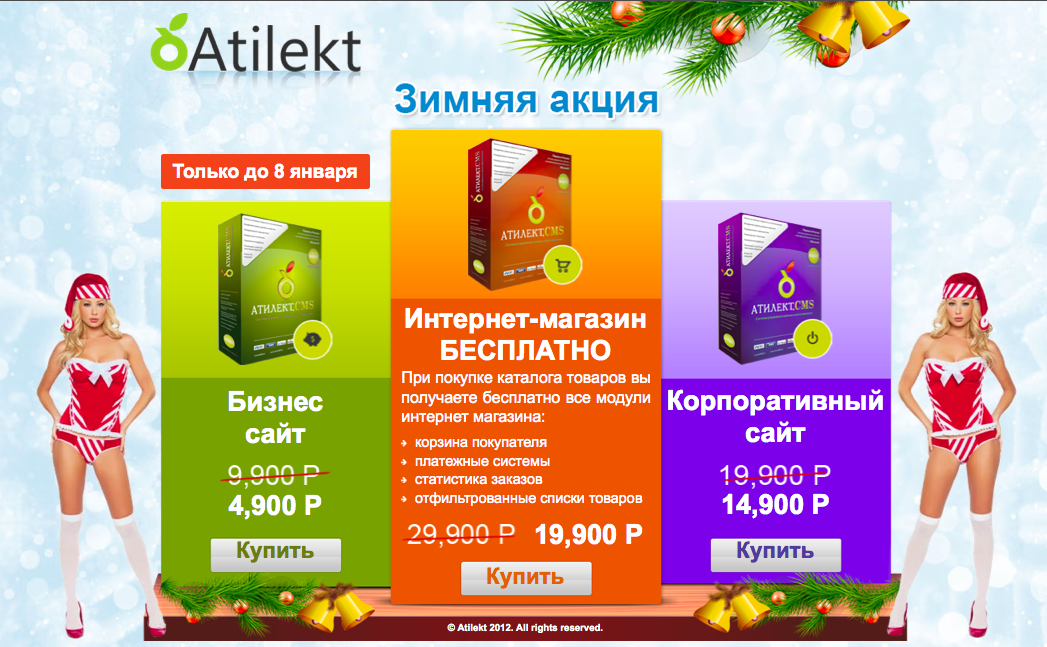 Интернет-магазин бесплатно. Новогодняя акция Атилект.